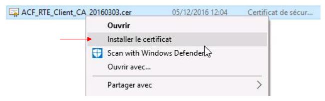 Installation du certificat