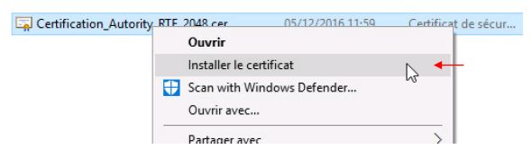 Installation du certificat