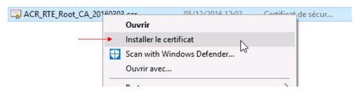 Installation du certificat