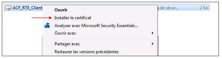 Installation du certificat